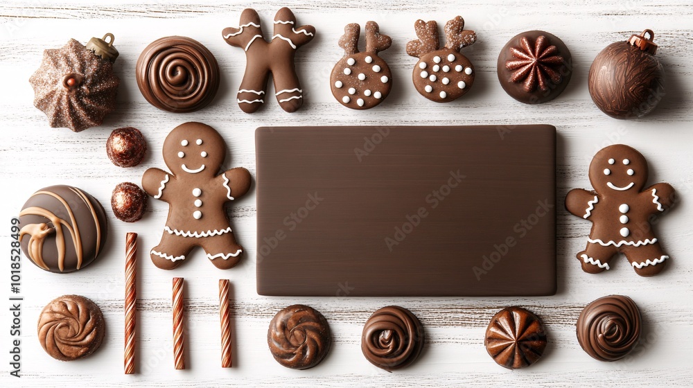Aufkleber isolated on white background with side space for letters 3d-render clay style gingerbread figures an
