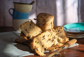 Close-up of a sliced Panettone