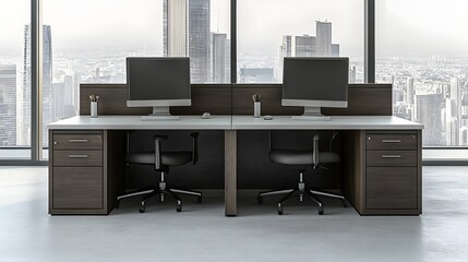 Modern Office Workspace with City View