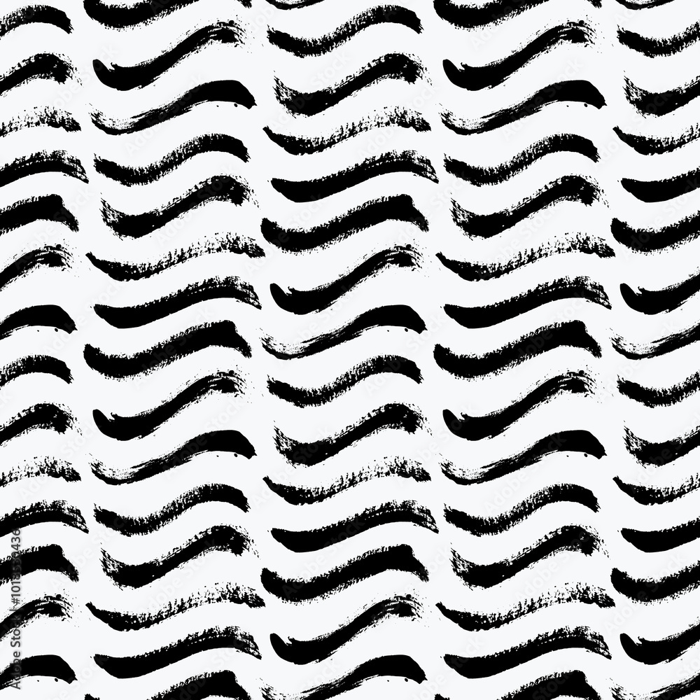 Aufkleber vector waves pattern. seamless black and white brush stroke background. wavy print with distress tex