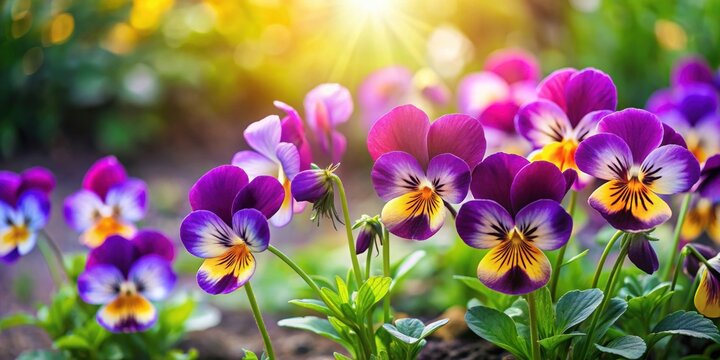 Vibrant Viola cornuta flowers in a garden corner , viola, cornuta, flowers, garden, colorful, vibrant, spring, blooms, corner