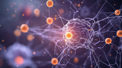 Microscopic cells are depicted in this magnified view, showcasing intricate details and vibrant colors. image captures beauty of cellular structures, evoking sense of wonder about microscopic world