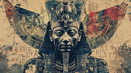 Fototapeta premium Intricate artwork depicts an ancient Egyptian pharaoh, showcasing rich details and historical majesty in a timeless design.