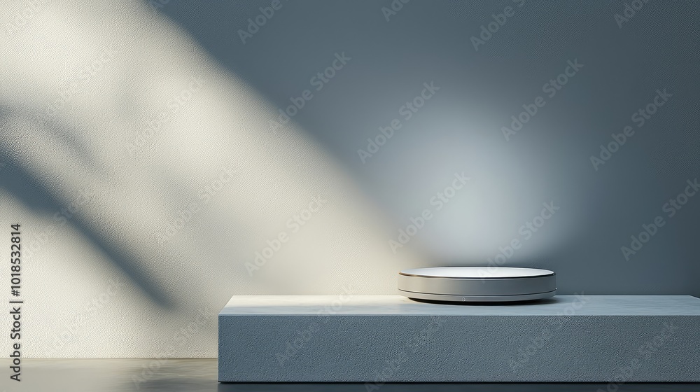 Aufkleber minimalist design showcasing a round object on a clean surface, illuminated by soft, natural light a