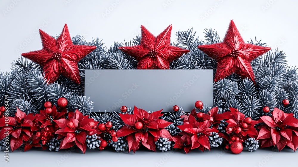 Poster isolated on white background with side space for letters 3d-render clay style christmas stars and mi