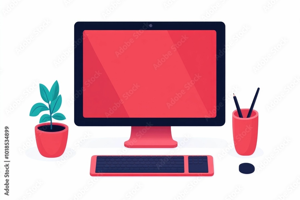 Poster of a drawing tablet stylus and computer in a simple modern design isolated on a clean white backgrou
