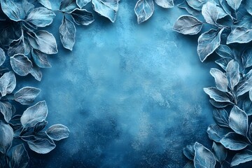 Winter vignette blue icy frosty leaves frame textured background wallpaper - winter copyspace holiday backdrop