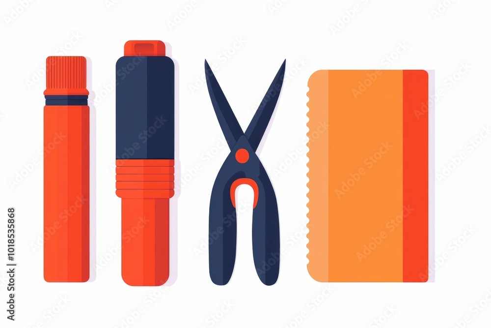 Aufkleber a simple icon featuring a glue gun scissors and craft foam materials grouped together in a flat mini