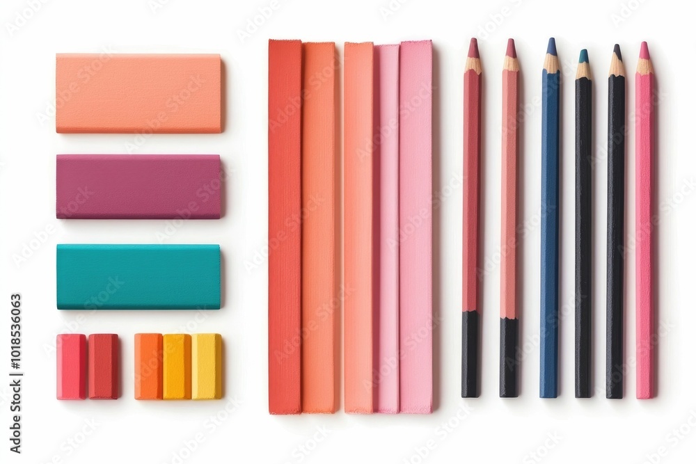 Poster a simple yet visually appealing showcasing a carefully arranged set of vibrant pastel pencils a blen