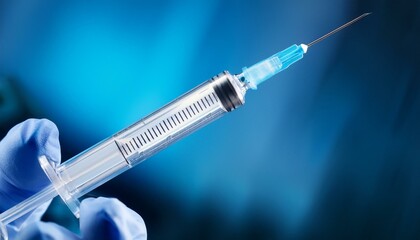Close-up medical syringe with a vaccine 