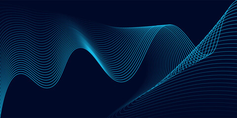 Abstract glowing wave lines on dark blue background. Dynamic wave pattern. Modern flowing wavy lines. Futuristic technology concept. Suit for banner, poster, cover, brochure, flyer, website