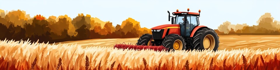A vibrant watercolor illustration of a tractor working in an abstract agricultural field, capturing the essence of harvesting and modern farming techniques. This AI-generated wallpaper serves as an en