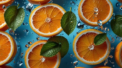 orange slices on a blue background