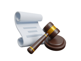 3D Wooden judge gavel and lawsuit document icon on on transparent background, Legal advice business concept. Legal consulting discussion defendant punishment law in courtroom. 3d render illustration © Nuchjaree