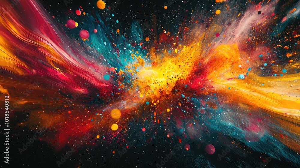 Poster vibrant abstract explosion of colors and shapes, showcasing dynamic motion and artistic expression, 