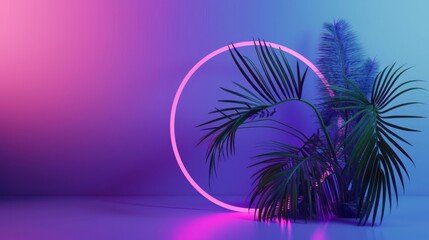 Obraz premium Neon Lights and Tropical Plants