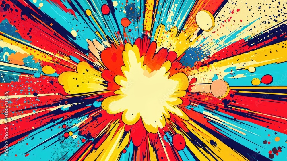 Poster vibrant explosion of colors with dynamic splashes and patterns, perfect for creative projects and en