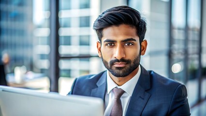 Fototapeta premium Indian Businessman Working in a Sleek Modern Office Environment 