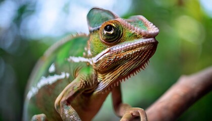 Obraz premium Male young panther chameleon Fucifer Pardalis on a branch