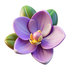Colorful orchid flower model with glossy petals on white background