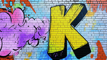 Obraz premium Pop art comic street graffiti with alphabet letter K on colorful brick wall.