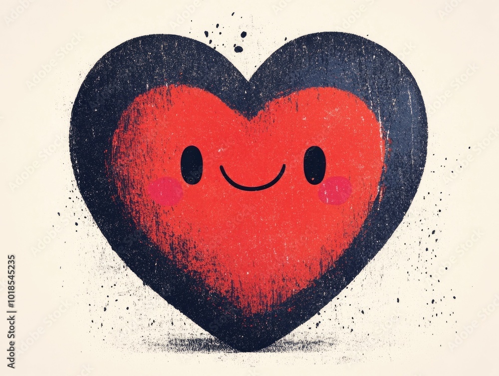 Poster charming retro cartoon heart character with a playful smiling face expression vibrant colorful with 
