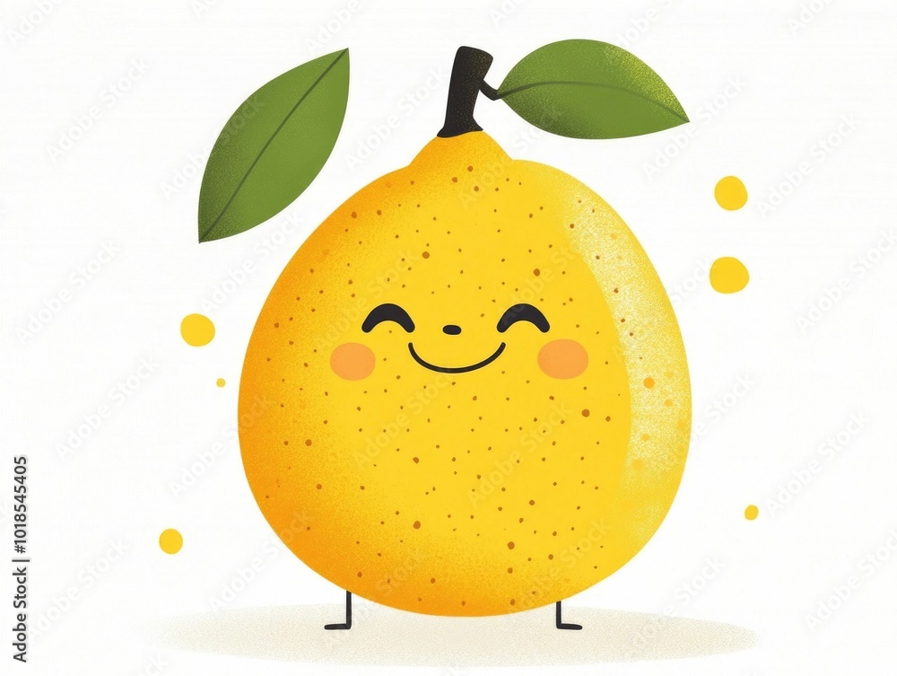 Poster cheerful and playful retro cartoon of a smiling lemon fruit character with a cheeky wink set against