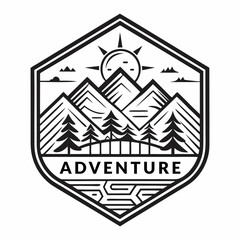 Adventure logo icon illustration of a pyramid of mountains landscape with sunset and sky view for t-shirt print