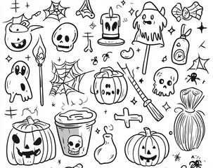 Halloween Doodle Set.