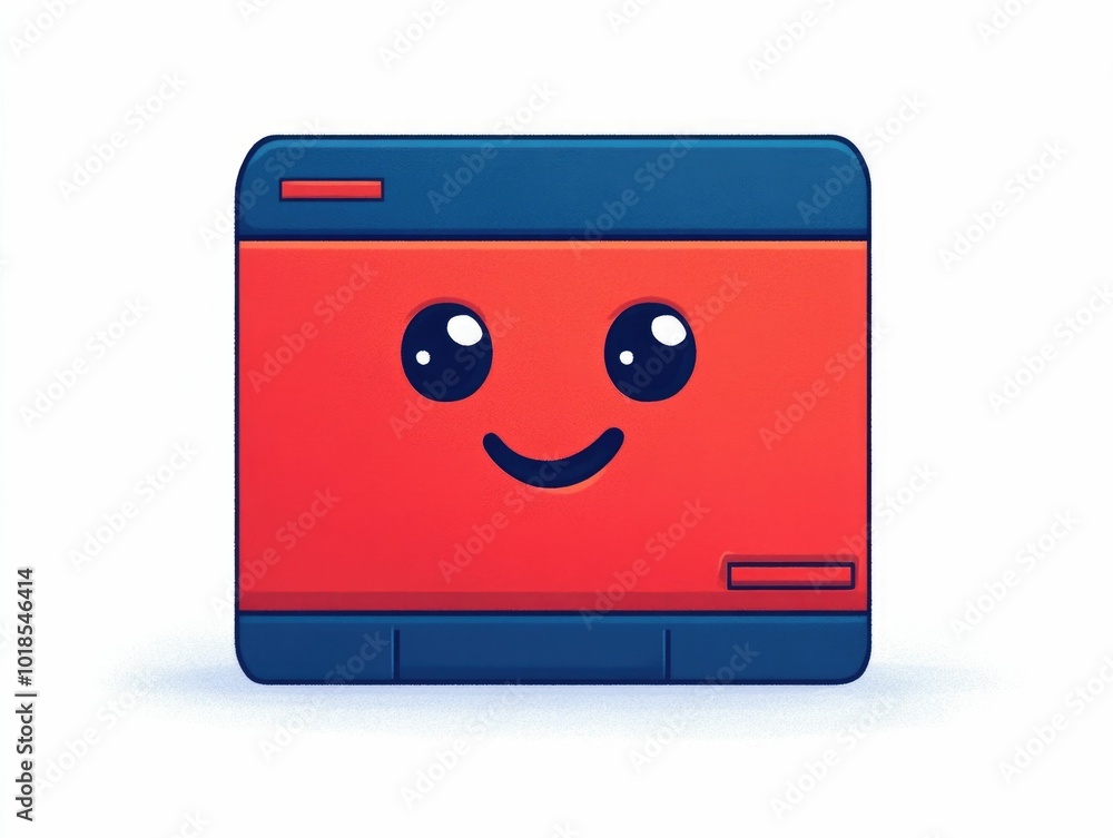 Poster retro cartoon of a floppy disk with a cute friendly looking face the floppy disk has a nostalgic and