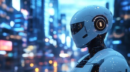 Fototapeta premium Advanced robot in urban futuristic city at night