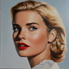 Fototapeta premium Stunning Portrait of a Blonde Woman with Red Lips
