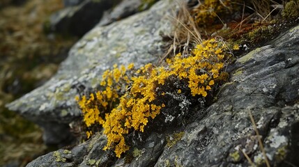 Yellow Wildflowers Blooming on a Rocky Mountainside