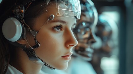 Girl with robotic enhancements exploring AI systems