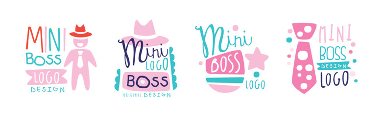 Mini Boss Logo Design with Colorful Hand Drawn Element Vector Set