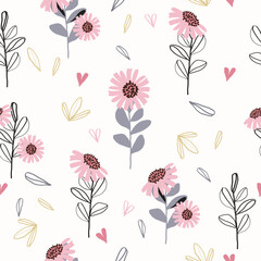 Seamless cute hand drawn floral  pattern background