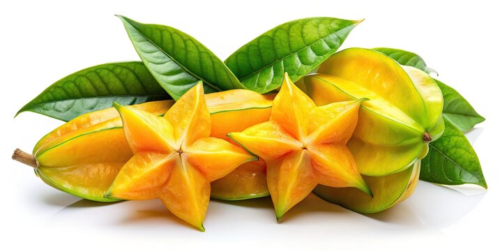 Bright and fresh balimbing, or starfruit, isolated against white. This tropical fruit enhances culinary presentations and adds a unique flavor to diverse dishes.