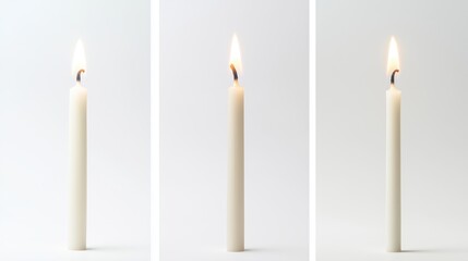 Three simple, elegant candles burn brightly, casting a soft glow.
