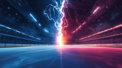 Versus background for ice hockey rink with glowing lightning strikes, Generative Ai