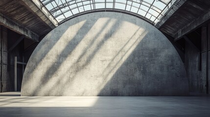 Fototapeta premium Concrete Wall with Glass Roof and Shadow Patterns in an Industrial Space
