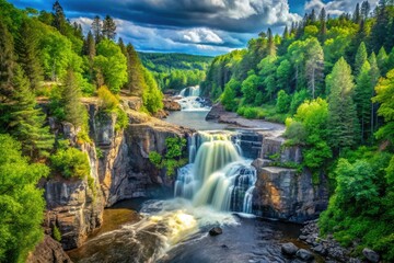 Majestic Pigeon River High Falls Cascading Through Lush Green Forest in Stunning Nature Landscape