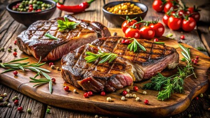 Mouthwatering Juicy Steaks Grilled to Perfection on a Rustic Wooden Table Ready for Enjoyment