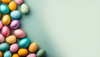 Obraz premium small Easter eggs, on the edge, free space for text inside