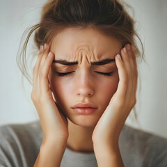 Fototapeta premium Young Woman with Stressful Headache Expression