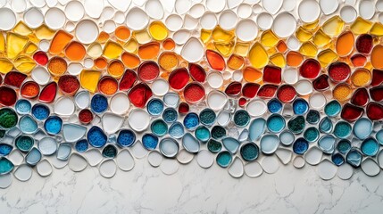 Colorful Glass Mosaic Pattern on White Marble Background