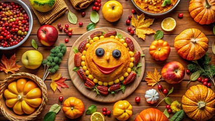 Fototapeta premium Celebrate Thanksgiving with colorful emojis and lively decorations, bringing joyful autumn vibes and a spirit of gratitude to your festivities and cherished moments together.