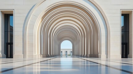 Corporate bank entrance under a large archway, grand architecture, symbolic of trust and stability