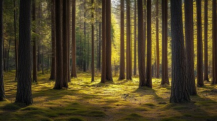 Obraz premium Sun Dappled Forest: A Tranquil Woodland Scene