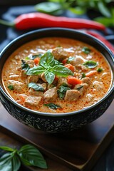 Delicious Gaeng Daeng (Red Curry) with Coconut Milk and Red Curry Paste - Traditional Thai Cuisine Full of Flavor
