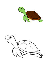 Turtle Coloring book page outline art